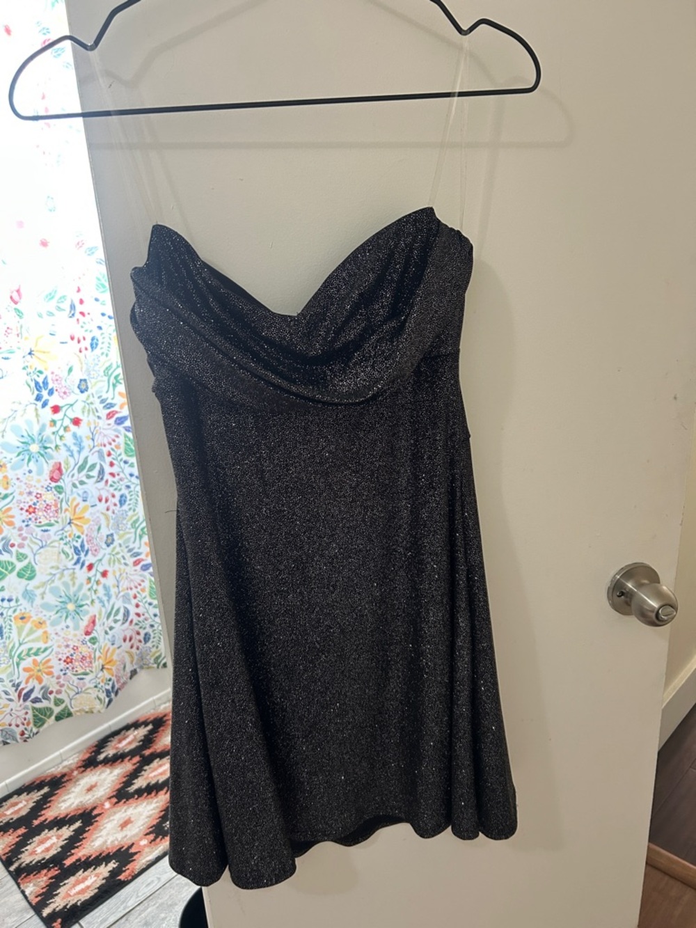 Windsor Black Sparkle Strapless Cowl Neck Dress
